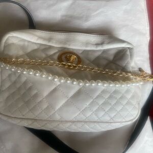 Versace White Quilted Crossbody Bag with Gold and Black Accents